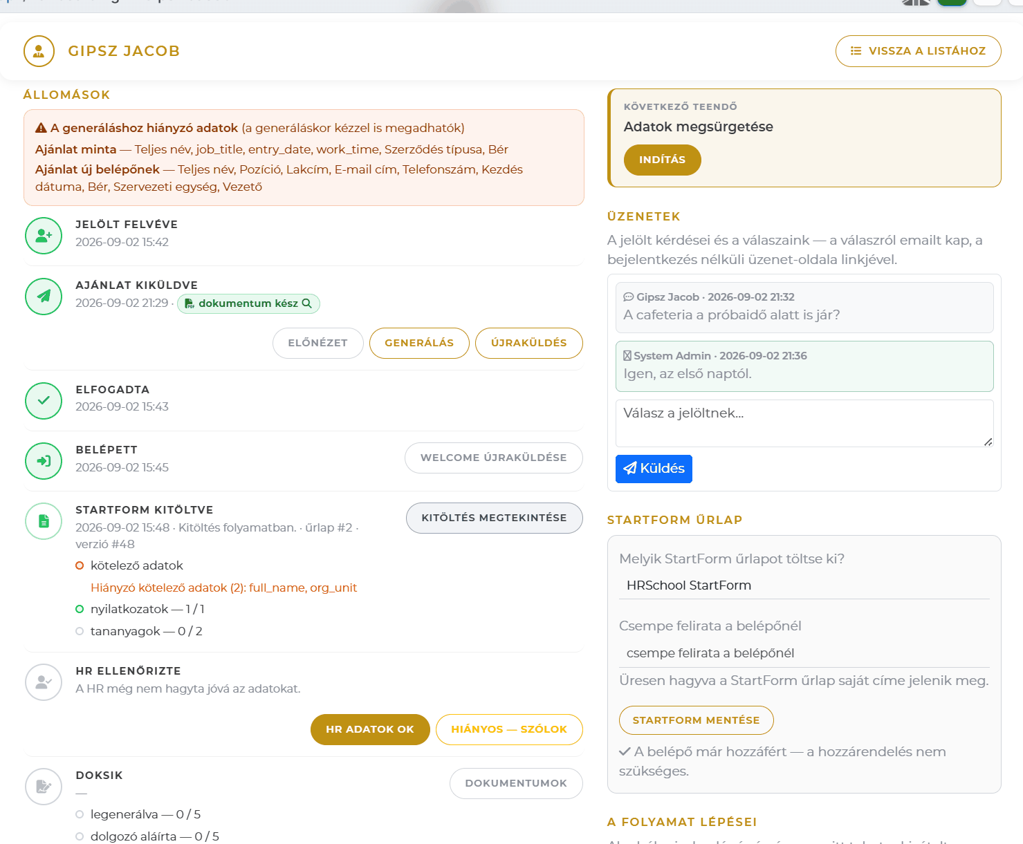 A new hire's detail view